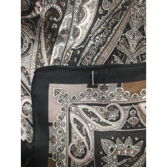 Paisley Print Square Scarf Black/Brown 27x27 Western Wild Rag - Picture 7 of 13
